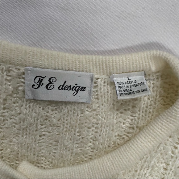 FE Design Vintage Boucle Buttoned Down Sweater Large Ivory - Picture 3 of 10